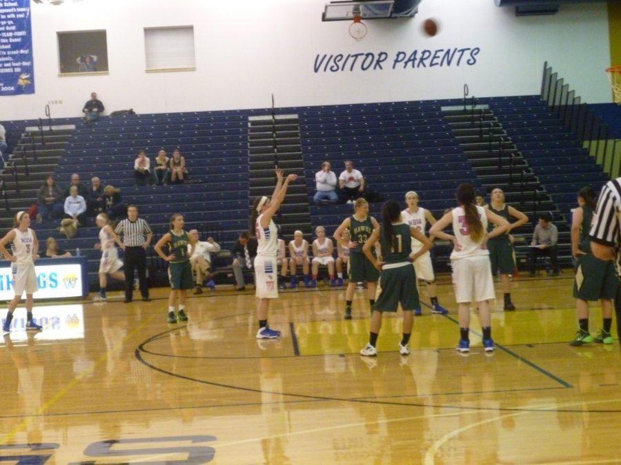Sophomore Claire Radtke shoots a free throw. She went 2-2 on free throws, with a total of 2 points during the game.  