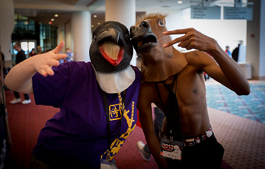 Isaiah Liburd, the horse, and his friend the crow attending the anime convention. Crows and horses can can find love after all. 