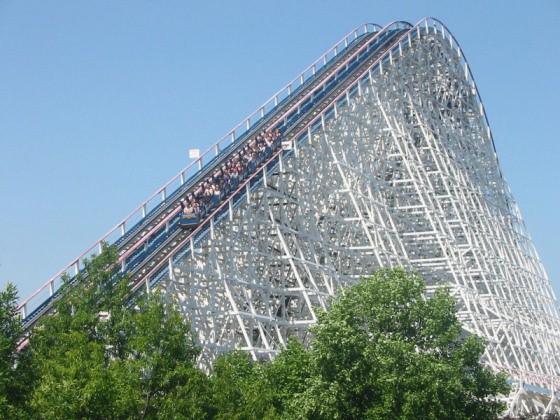 American Eagle at Six Flags Great American. This is a wooden rollercoaster. 