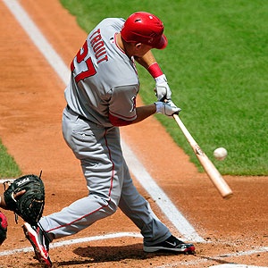 Two time American League MVP Mike Trout takes a cut in the batters box. 
